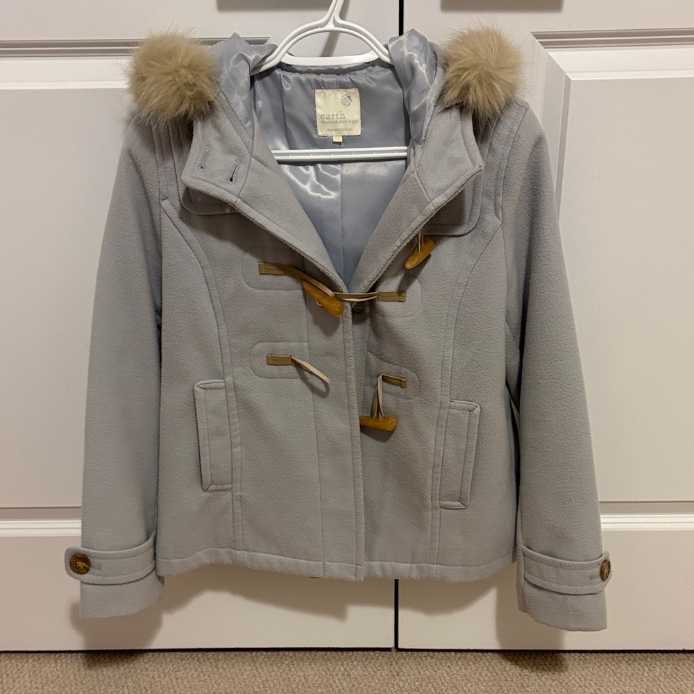 Gray Coat with Fur Trim